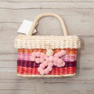 NWT Btb Los Angeles Sandy Beach Woven Straw Basket in Multi Fushia